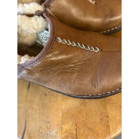 Ugg  Womens Brown Leather Sheepskin  Slip On Fur Trim Size 7 - Picture 6 of 11